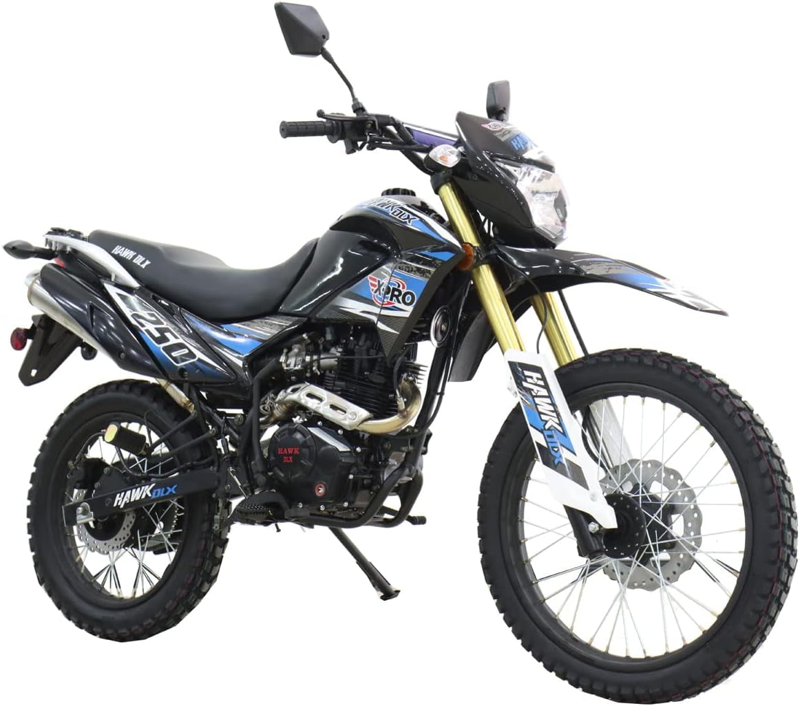 X-Pro Brand New Hawk Dlx 250cc Dirt Bike, 5 Manual Transmission Kick/E-Start, 21/18 Wheels